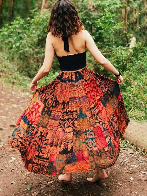Fairy Skirt Hippie Patchwork Maxi Skirt Dress Festival Boho Earth