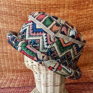 Ethnic Bucket Hat boho Style Tribal Bohemian Ikat Aztec design Hipster Roll brim hat Festival outfit Cotton Canvas hat gift men women