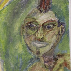 Original Concept by Melissa ~ Mohawk Man with Moonflower Watercolor Painting