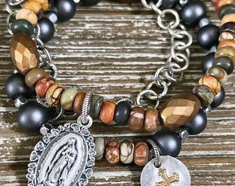 Our Lady of Guadalupe Beaded Bracelet Trio Catholic Jewelry amd Gifts