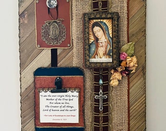 Our Lady of Guadalupe Mixed Media Wall Art Vintage Catholic Home Decor