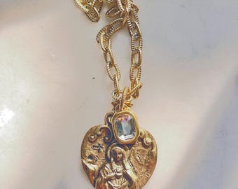 Immaculate Heart of Mary Gold Charm Necklace Catholic Jewelry and Gifts