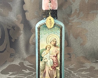 Vintage Jesus and Virgin Mary Decor Bottle Handcrafted Catholic Decor and Gifts