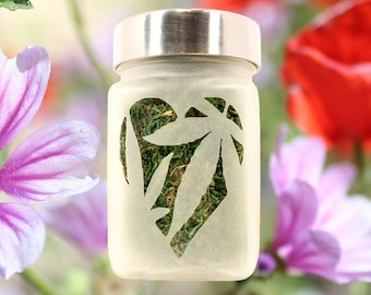 Adorable Flower in Heart Stash Jar, Airtight & Odor Proof Storage Jar, Unique Birthday Gifts, Handmade Etched Glass Gifts by Twisted420Glass