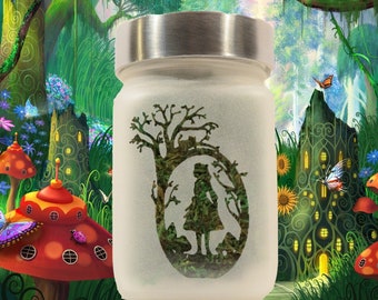 Alice's Etched Glass Stash Jar by Twisted420Glass - Cute Vanity Organizer - Flameless Candle Holder