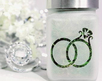 Intertwined Wedding Rings Etched Glass Stash Jar - Airtight, Odor Proof - Elegant Cannabis Wedding Gift by Twisted420Glass
