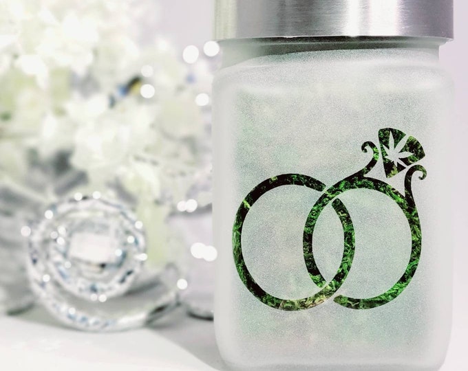 Intertwined Wedding Rings Etched Glass Stash Jar - Airtight, Odor Proof - Elegant Cannabis Wedding Gift by Twisted420Glass