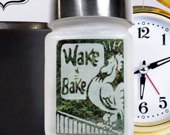 Wake & Bake Stash Jar: Airtight Glass Herb Storage, Coffee Lover Gift