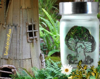 Magical Mushroom Stash Jar: Etched Glass Fairy Ring Design