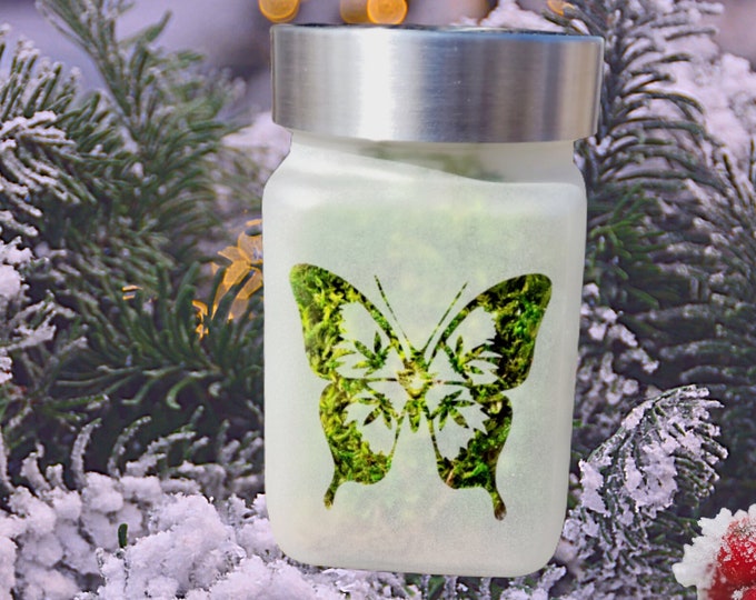 Twisted420Glass Butterfly Stash Jar, Handmade Etched Glass, Airtight, Odor Proof: Beautifully Crafted Etched Gift for Her