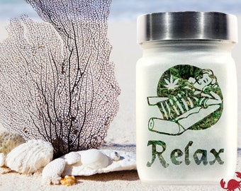 Time to Relax Deep Etched Glass Stash Jar