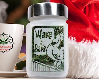 Wake & Bake Stash Jar - Airtight Glass Storage for Herbs - Unique Coffee and Cannabis Lovers Gift