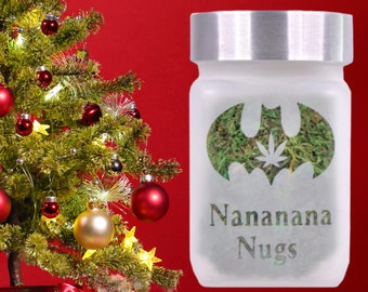 Etched Glass Stash Jar: Nananana Nugs, Airtight Odor-Proof Container