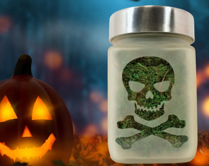 Skull Stash Jar and Herb Container by Twisted420Glass - Jolly Roger Stoner Gifts, Skull & Crossbones - Weed Jars for him