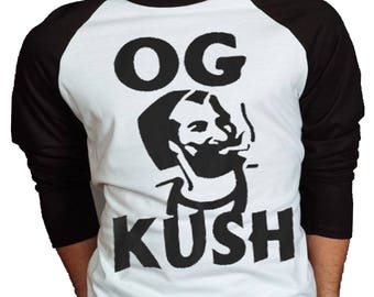 OG Kush Mens Weed Tshirt - 3/4 Sleeve Street Style Tee - Baseball Jersey - Raglan T-Shirt - Weed Shirt