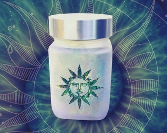 Canna Sunshine and Happiness Etched Glass Stash Jar