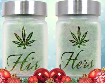 His and Hers Etched Glass Stash Jar Set: Odorproof Storage