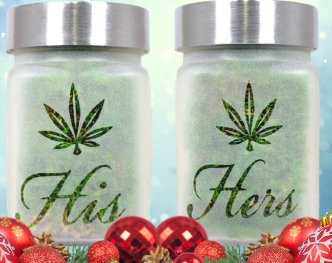 His and Hers Etched Glass Stash Jar Set: Odorproof Storage