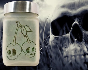Twisted420Glass Spooky Skull Cherry Stash Jar – Airtight Halloween Storage for Herbs & Unique Stoner Decor