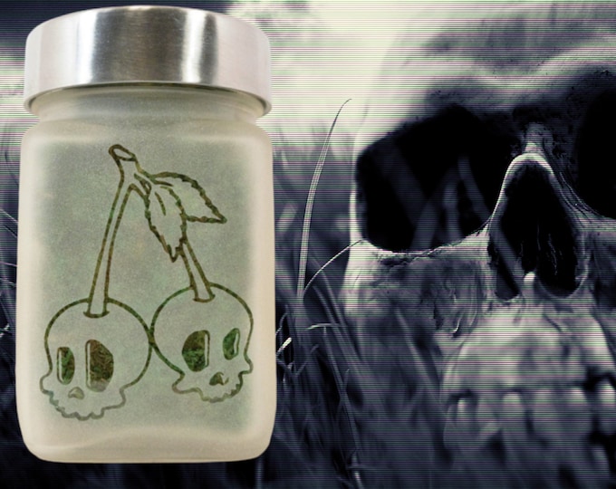 Twisted420Glass Spooky Skull Cherry Stash Jar – Airtight Halloween Storage for Herbs & Unique Stoner Decor