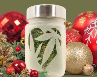 Handmade Etched Glass Stash Jar: Flower Heart Design, Airtight Storage