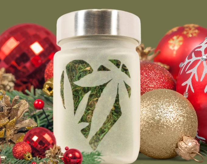 Handmade Etched Glass Stash Jar: Flower Heart Design, Airtight Storage