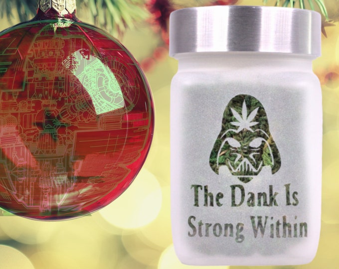 Dank is Strong Within Stash Jar by Twisted420Glass - Fun Etched Glass Design - Airtight, Odor Proof, 4" Tall x 2.5" Wide