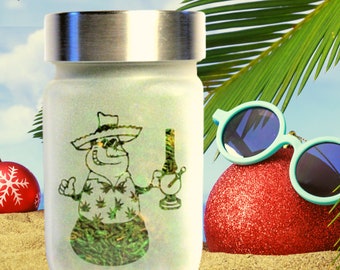 Tropical Snowman Stash Jar - Funny Beach Secret Santa Christmas Gifts - Faded Frosty Airtight Storage Jar