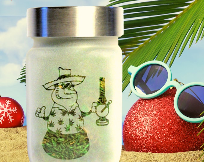 Tropical Snowman Stash Jar - Beachy Secret Santa Christmas Gift | Faded Frosty Airtight Odor-Proof Glass Storage by Twisted420Glass