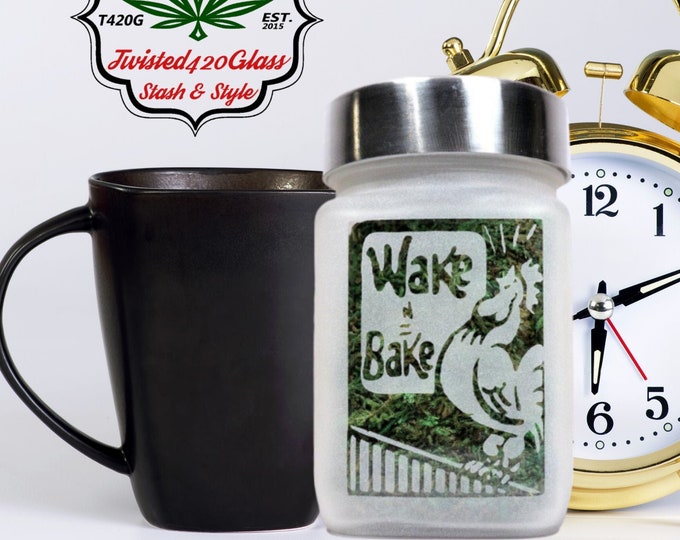 Wake & Bake Stash Jar: Airtight Glass Herb Storage, Coffee Lover Gift