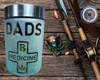 Dad's Medicine Etched Glass Stash Jar, Handmade by Twisted420Glass. Perfect Father's Day Gifts for him.