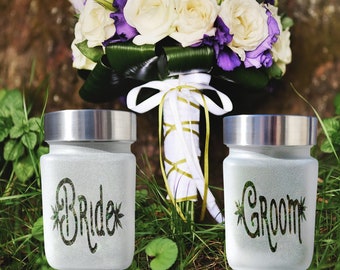 Elegant 420-Friendly Bride & Groom Stash Jar Set - Unique Wedding Gift By Twisted420Glass