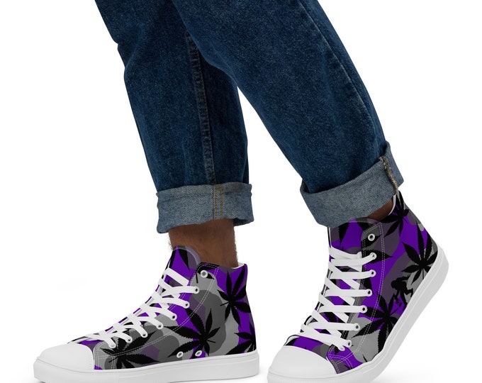 Hidden BigFoot Camo Hightop Canvas Sneakers by Twisted420Glass - Purple Camouflage - Men's Shoe Sizes 5 - 13