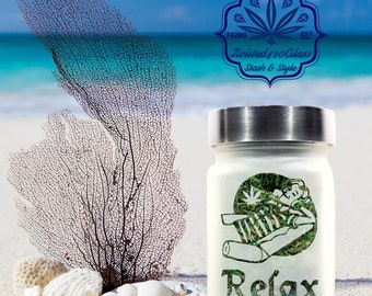 Time to Relax Deep Etched Glass Stash Jar