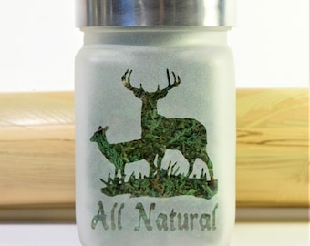 Etched Glass Stash Jar: Buck and Doe Design, Aluminum Lid