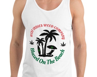 Unisex Blazed On The Beach Tank Top, Cannabis Beachwear, Resort Wear and Swimsuit Cover Up, West Indies Swim Tee