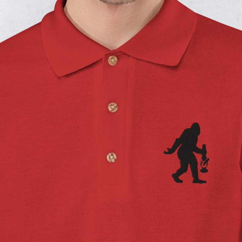 Discover Men's Soft Cotton Polo Shirt by Twisted420Glass - Embroidered Hidden BigFoot