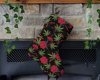 Cannabis and Roses Holiday Christmas Stocking