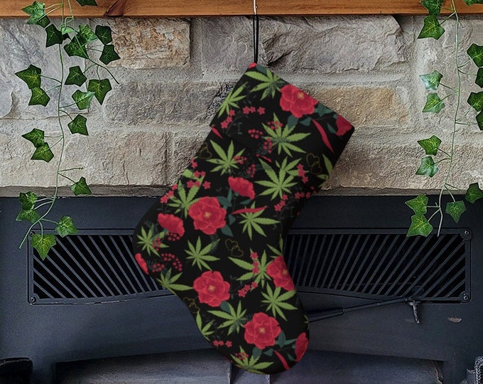 Cannabis and Roses Holiday Christmas Stocking