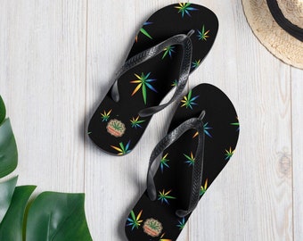 Funky Psychedelic Canna Leaf Sandal Flip-Flops by Twisted420Glass