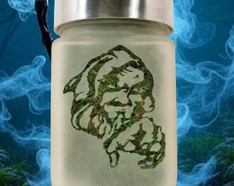 Weed Stash Jar - Evil Sorcerer Etched Glass, Airtight Odor-Proof - 420 Gift by Twisted420Glass