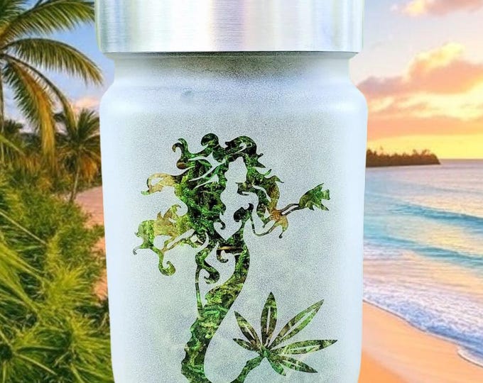 Marijuana Mermaid Stash Jar - Etched Glass, Airtight, Odor-Proof by Twisted420Glass