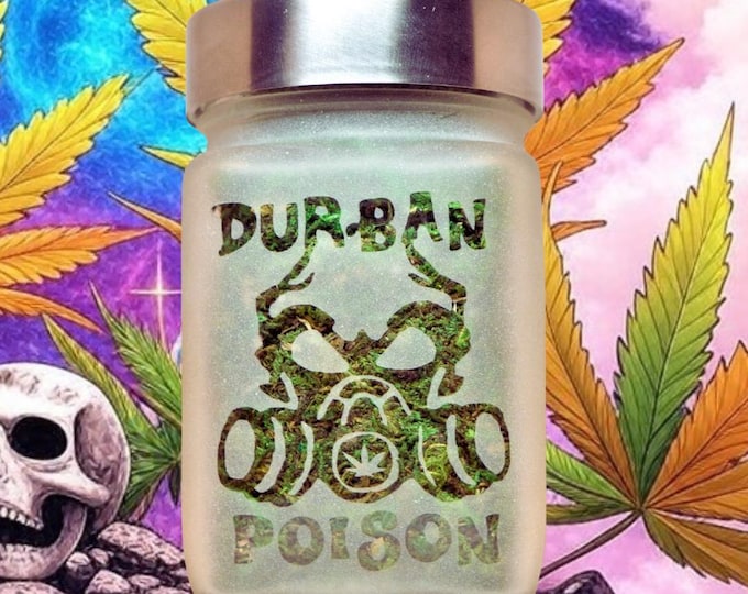 Durban Poison Stash Jar | Etched Glass Weed Storage | Airtight Cannabis Jar | 420 Gifts by Twisted420Glass
