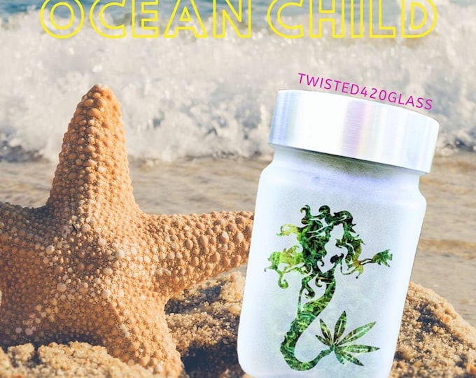 Featured listing image: Mermaid with Cannabis Leaf Tail Etched Glass Stash Jar - Airtight, Odor-Proof by Twisted420Glass