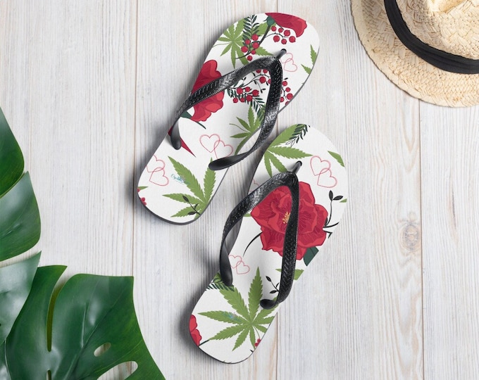 Cannabis and Roses Flip-Flop Sandals by Twisted420Glass