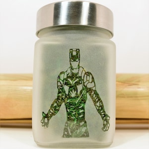 Hand Crafted Etched Glass Stash Jar - Airtight, Odor Proof, 4"Tx2.5"W