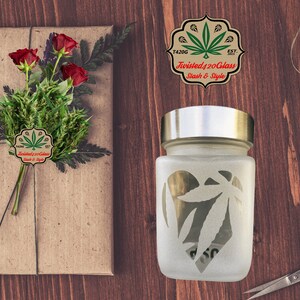 Adorable Flower in Heart Stash Jar, Airtight & Odor Proof Storage Jar, Unique Birthday Gifts, Handmade Etched Glass Gifts by Twisted420Glass image 3