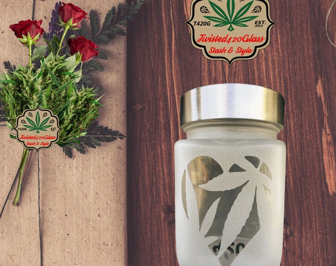 Adorable Flower in Heart Stash Jar, Airtight & Odor Proof Storage Jar, Unique Birthday Gifts, Handmade Etched Glass Gifts by Twisted420Glass