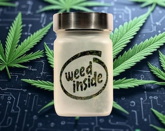 Weed Inside Etched Glass Stash Jar - Airtight, Odor-Proof, 4" x 2.5" by Twisted420Glass