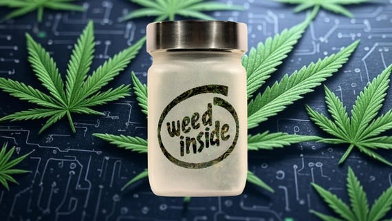 Weed Inside Etched Glass Stash Jar - Airtight, Odor-Proof, 4" x 2.5" by Twisted420Glass